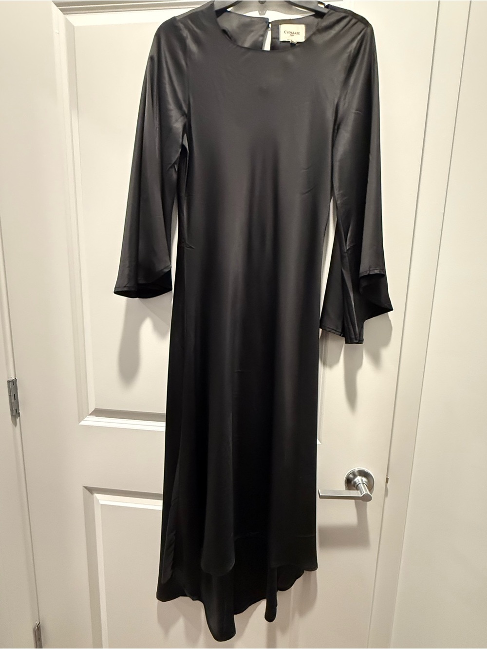 Chic Black High-Low Satin Dress by CYNTHIA ROWLEY